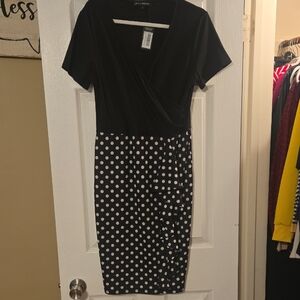 Chic Black and White Polka Dot Midi Dress